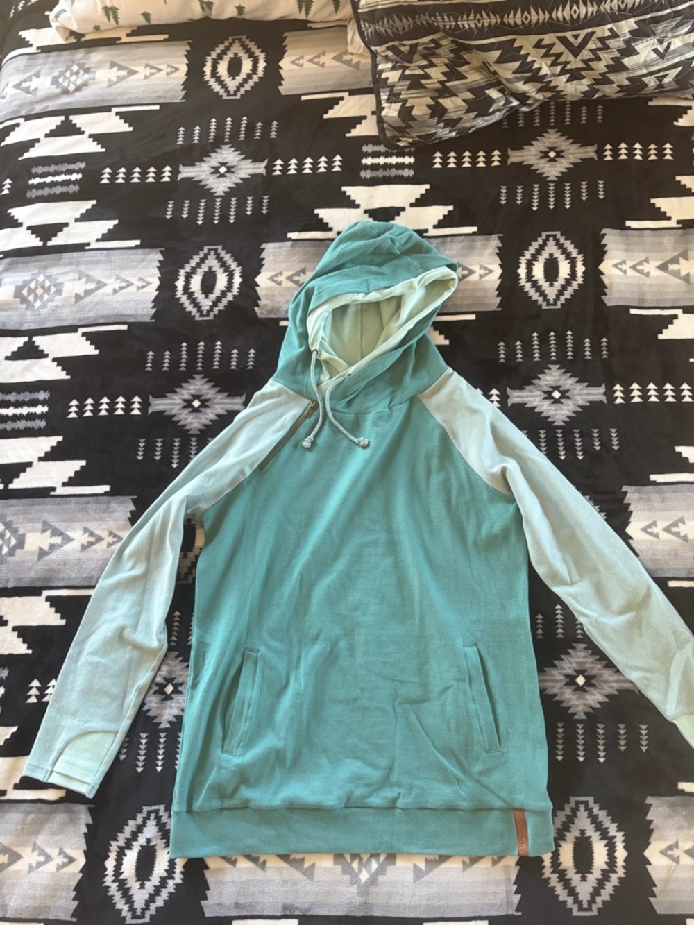 AMPERSAND AVE Aqua and Mint Pullover Hoodie